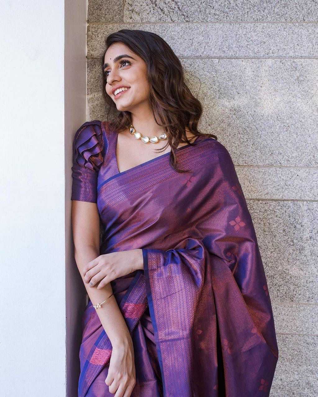 Stylish Purple Banarasi Soft Silk Saree