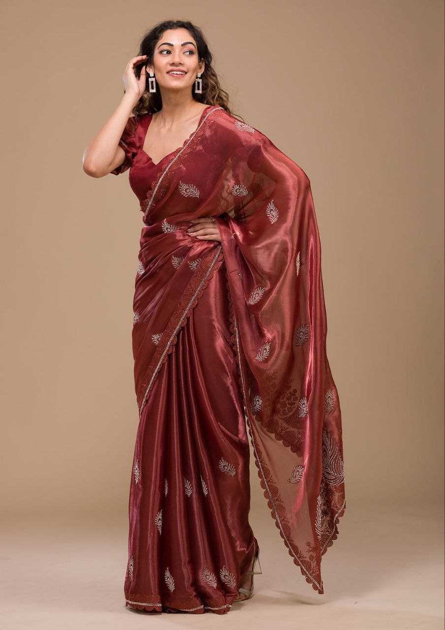 Elegant Burberry Silk Saree With Designer Swarovski Stone Work