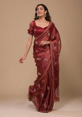 Elegant Burberry Silk Saree With Designer Swarovski Stone Work