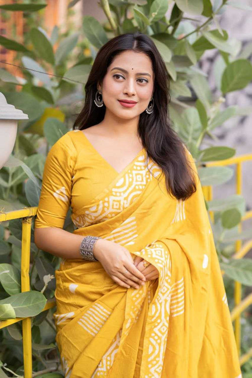 Chanderi Cotton Batik Printed Saree