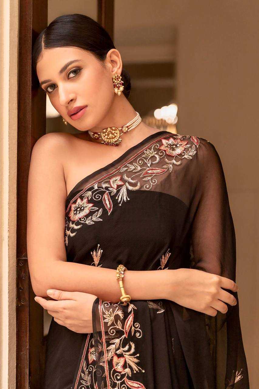 Black Georgette Saree with Embroidered Border