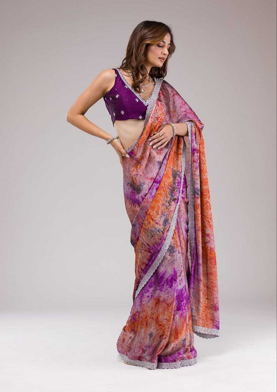 Pure Georgette Saree With Digital Print and C-Pallu Zari Work