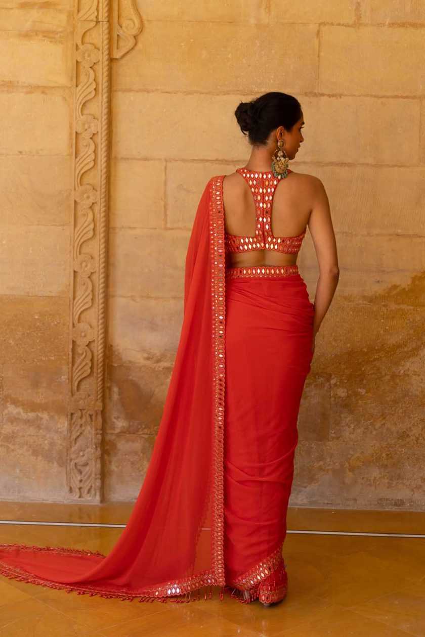 Plain Georgette Saree with Mirror Work