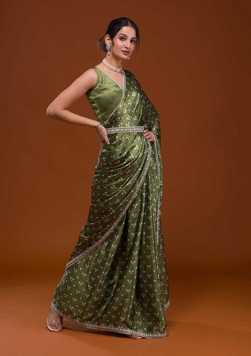 Elegant Heavy Chinnon Silk Saree with Bandhani Print