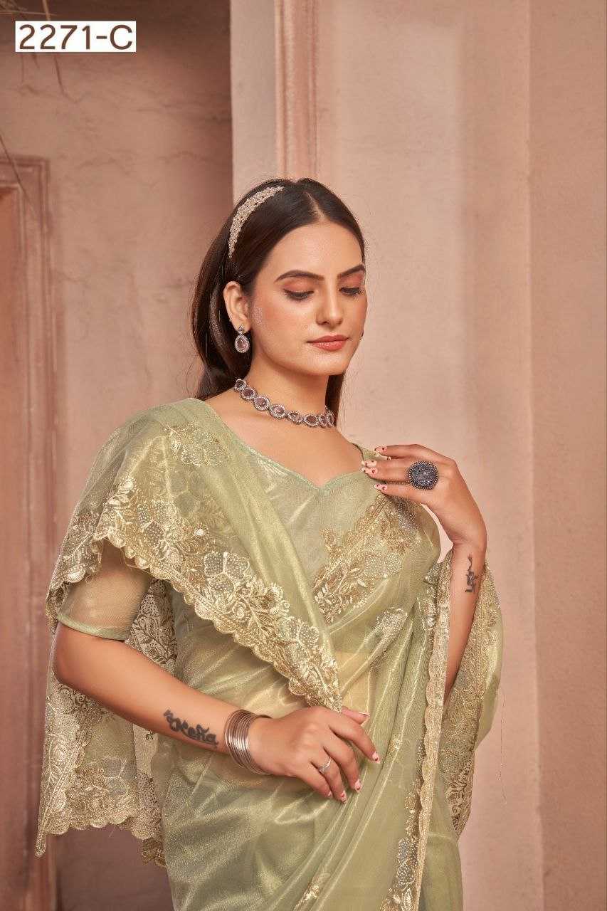 Shimmer Silver Net Saree With Swarovski Work