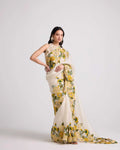 Classic White Soft Organza Saree With Embroidered Colourful Floral Thread Work