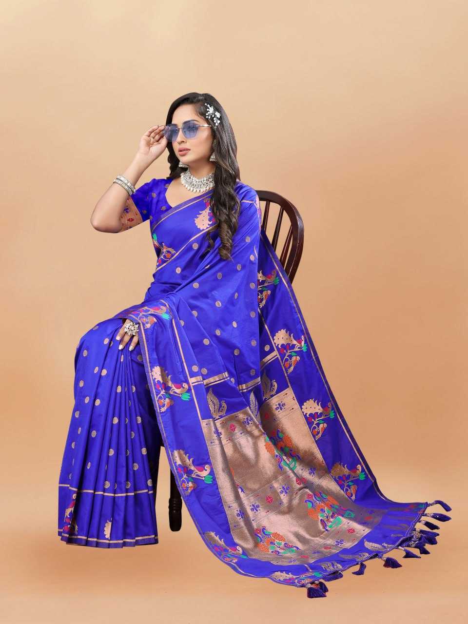 Soft Paithani Silk Saree with Gold Zari Weaving Motifs
