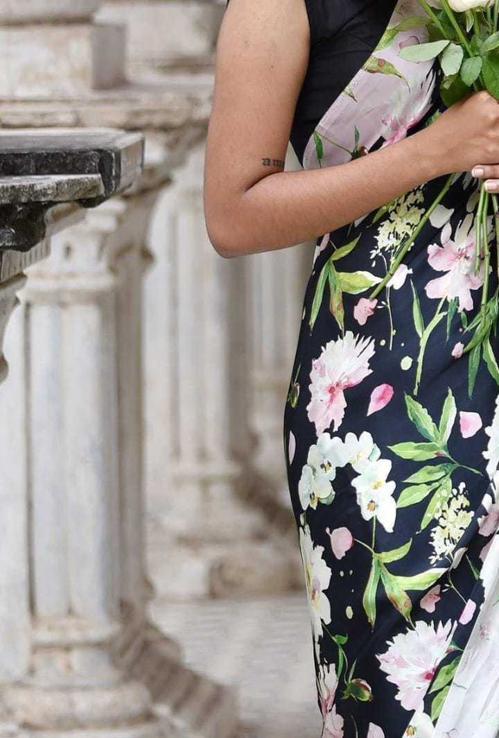 Chic Japan Satin Saree With Digital Print