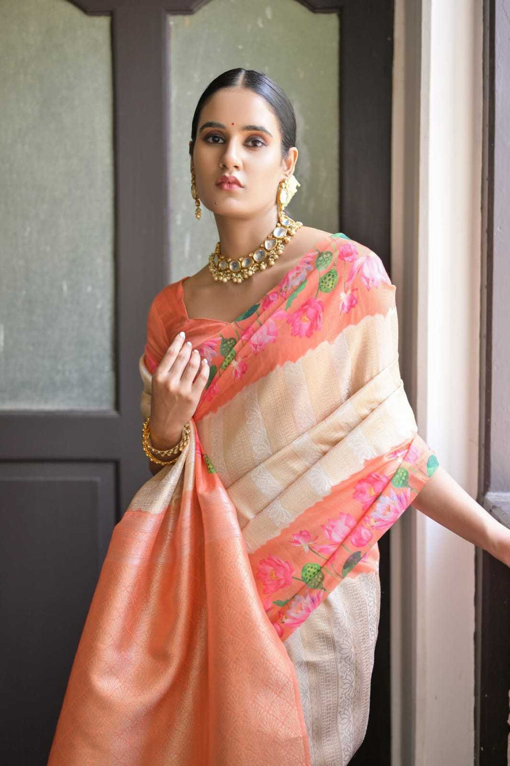Cream Soft Silk Saree