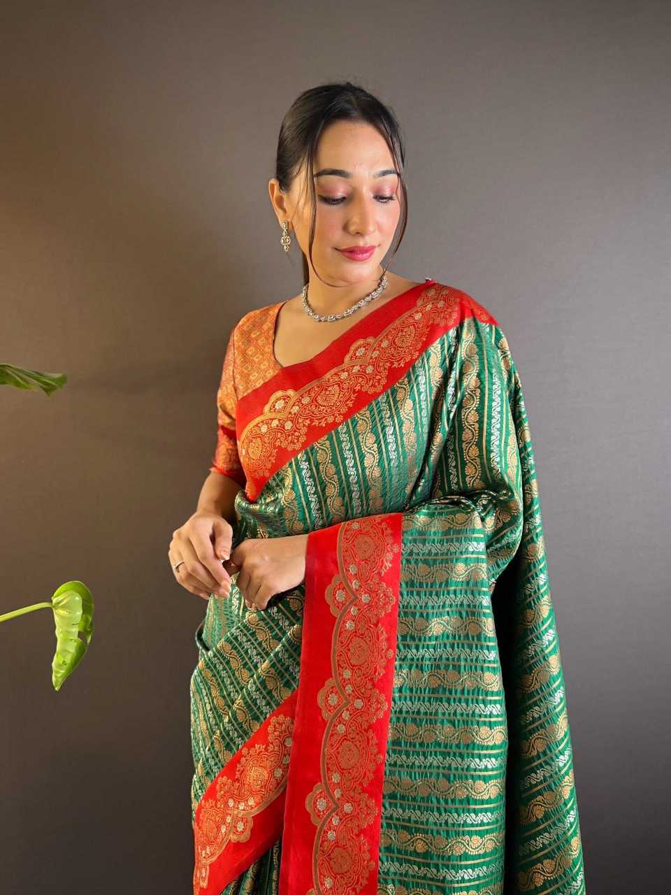 Soft Silk Saree with Zari Lining All Over