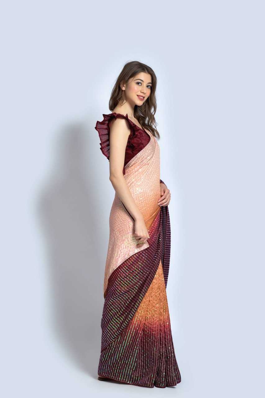 Vichitra Silk Saree with Sequin Embroidery
